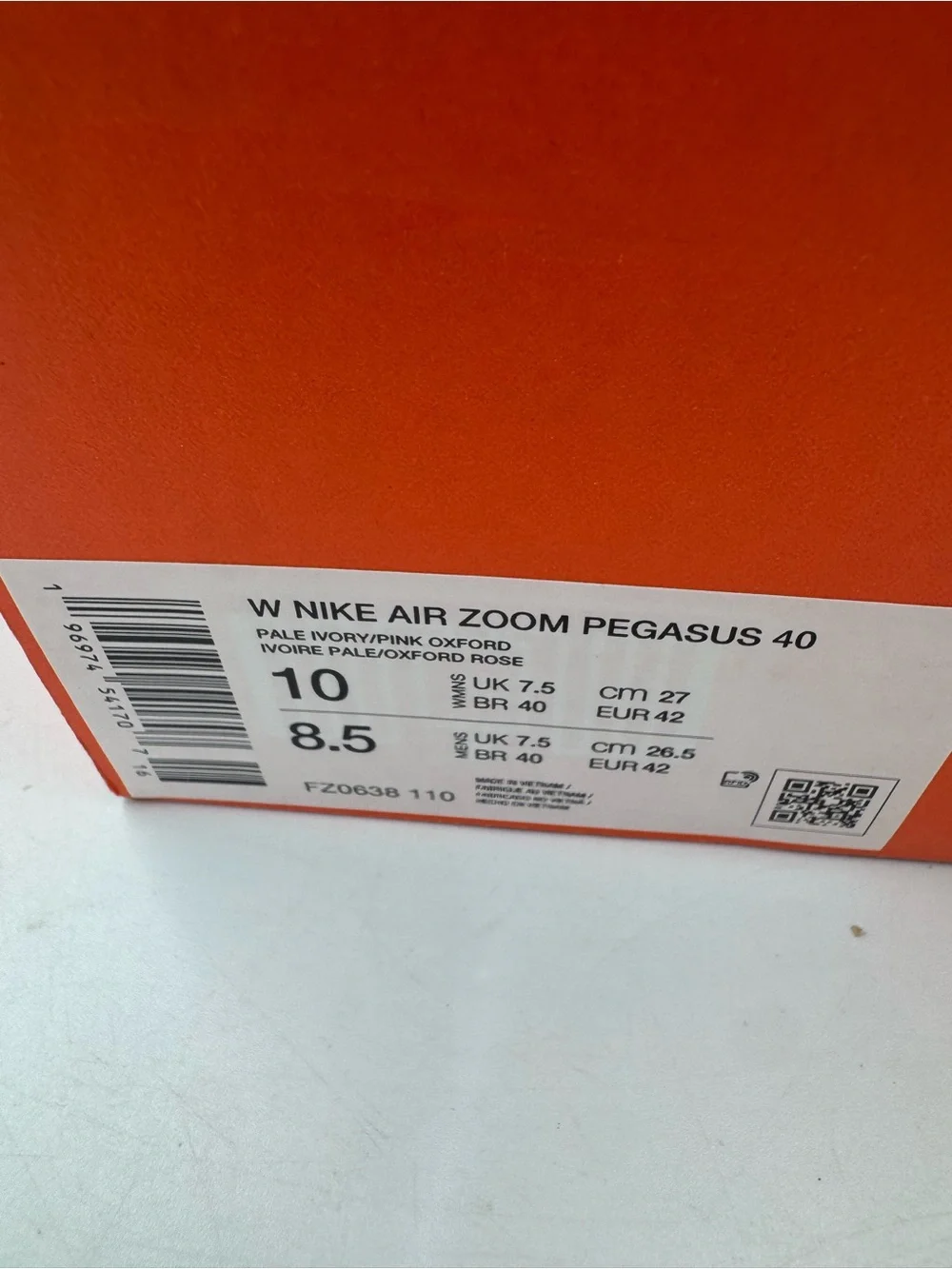 Nike Air Zoom Pegasus 40 Pale Ivory Pink Oxford BRAND NEW Size 10 Women